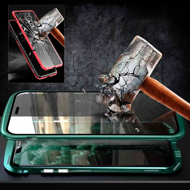 Case de Vidro Duplo Capa Magnética de Metal Para Iphone + Frete Grátis + Envio Imediato + Brinde